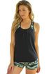 Black Contrast Splice Racerback Tankini Printed 2Pcs Set